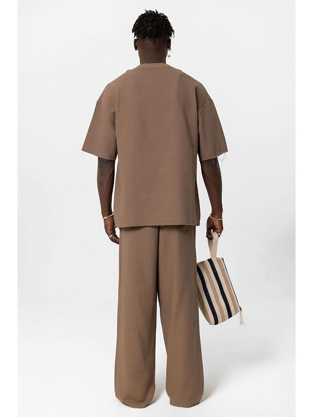 Kahverengi Basıc Oversize Keten Takım Kahve-2