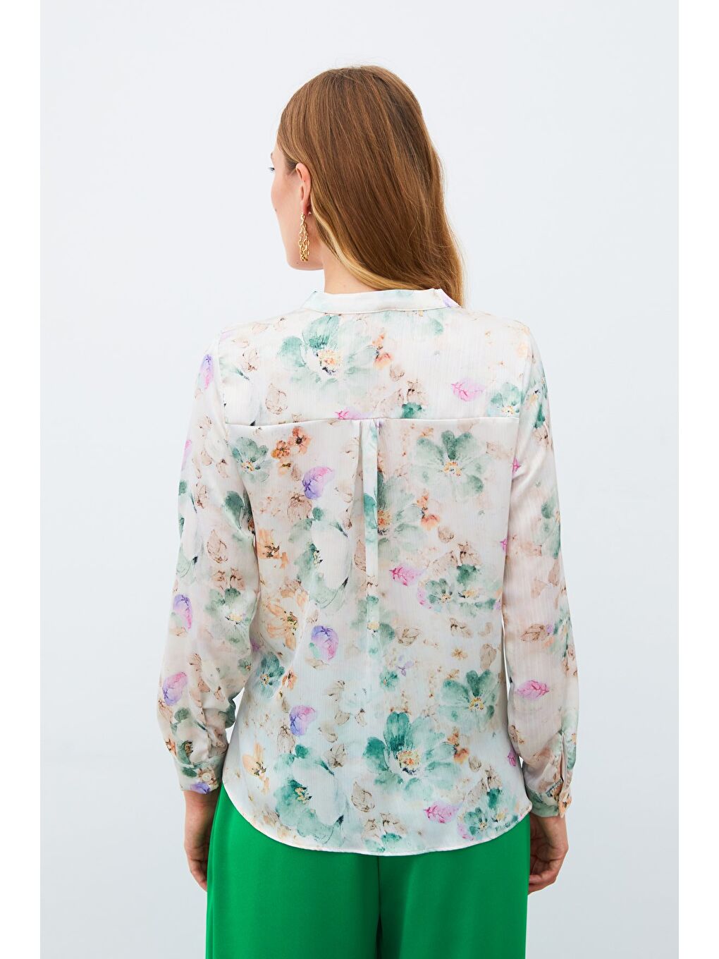 Desenli Kruvaze Bluz - Çağla Yeşili-5