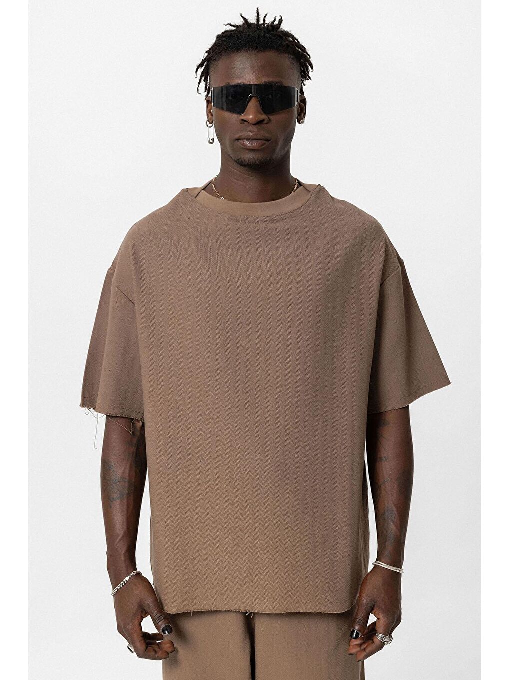 Kahverengi Basıc Oversize Keten Takım Kahve-3