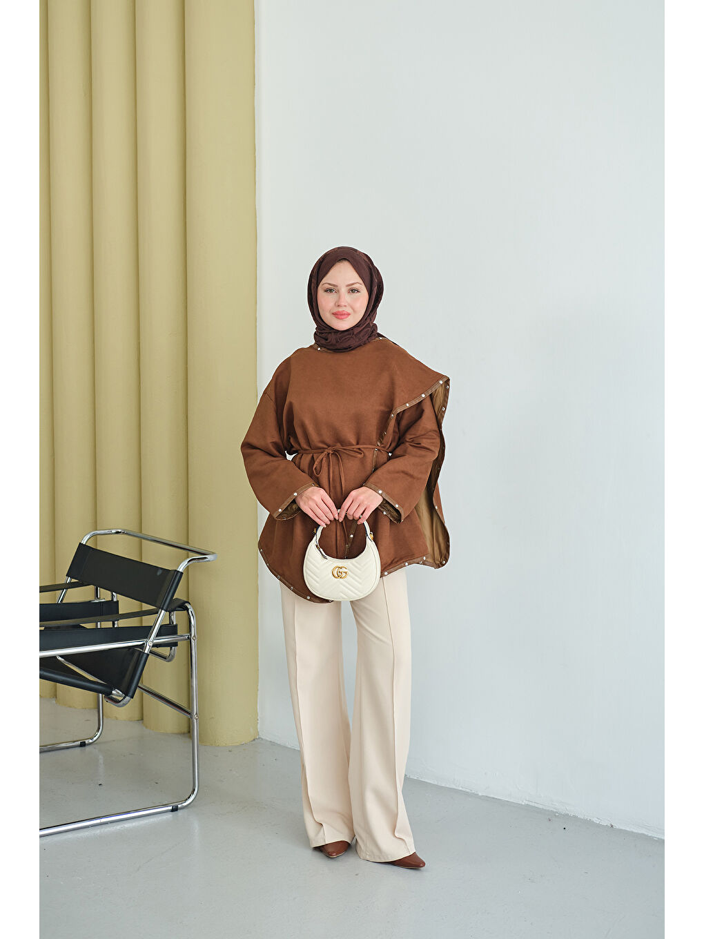 Kahverengi Kadın Dikişleri Deri Detay Ceket Taba-4