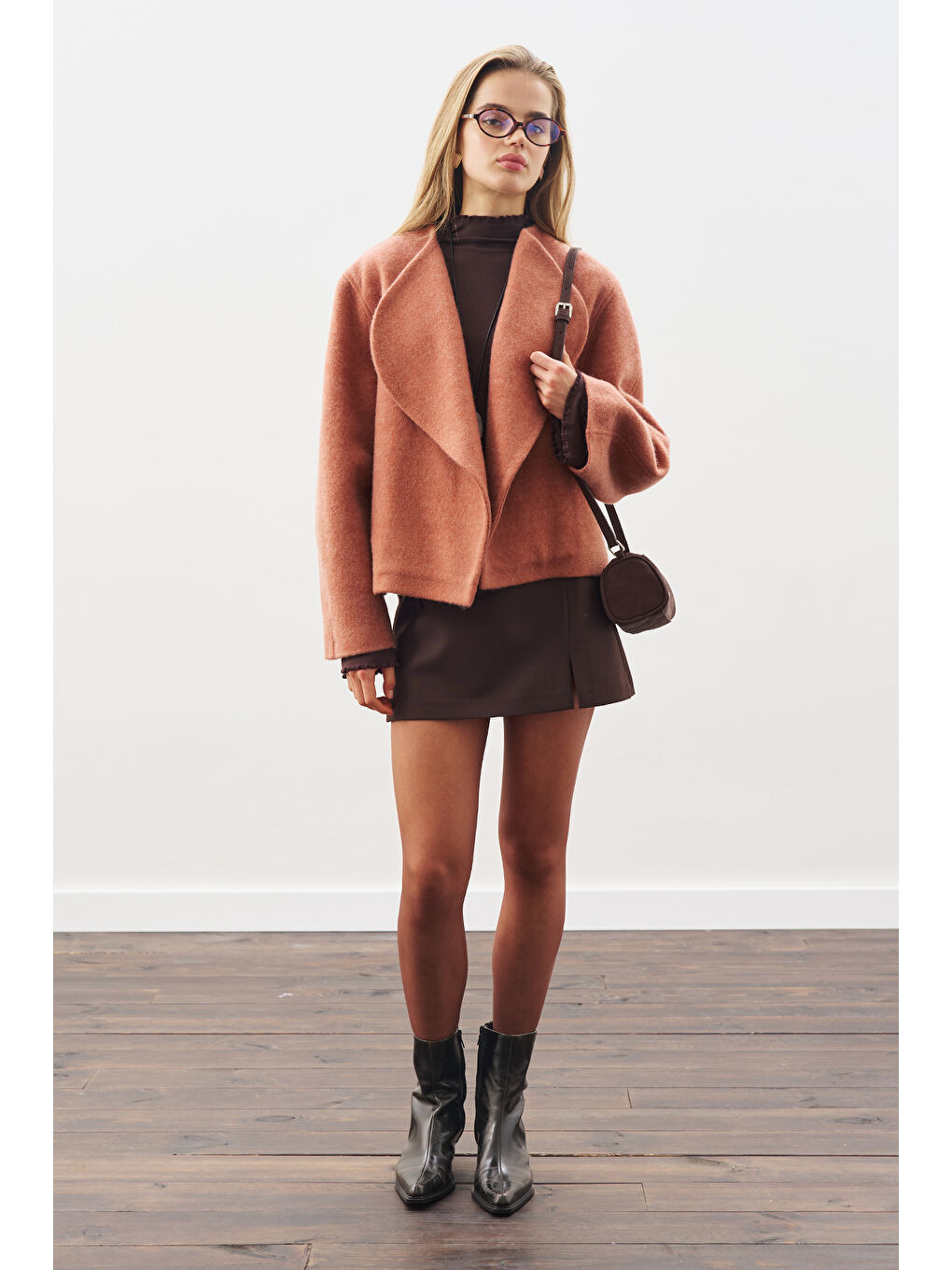 Kahverengi Yünlü Kısa Ceket Kiremit-1