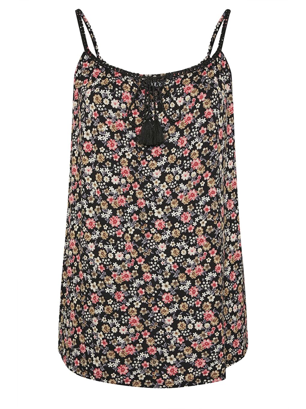 Siyah Büyük Beden Sıfır Kol Yaka Detaylı Çiçek Desenli T-shirt 304240-5