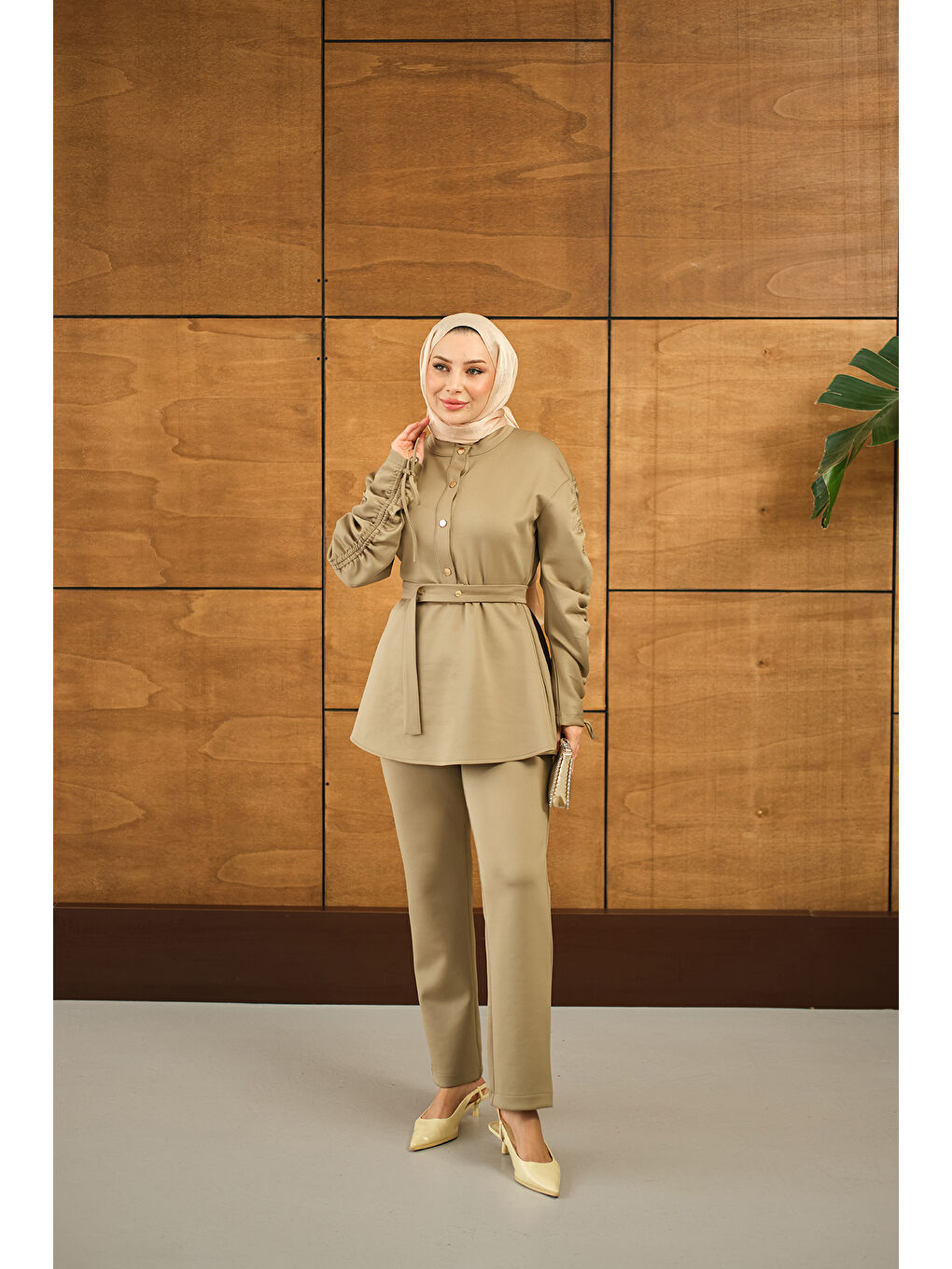 Kadın Düğme Detay İkili Takım Yeşil-1