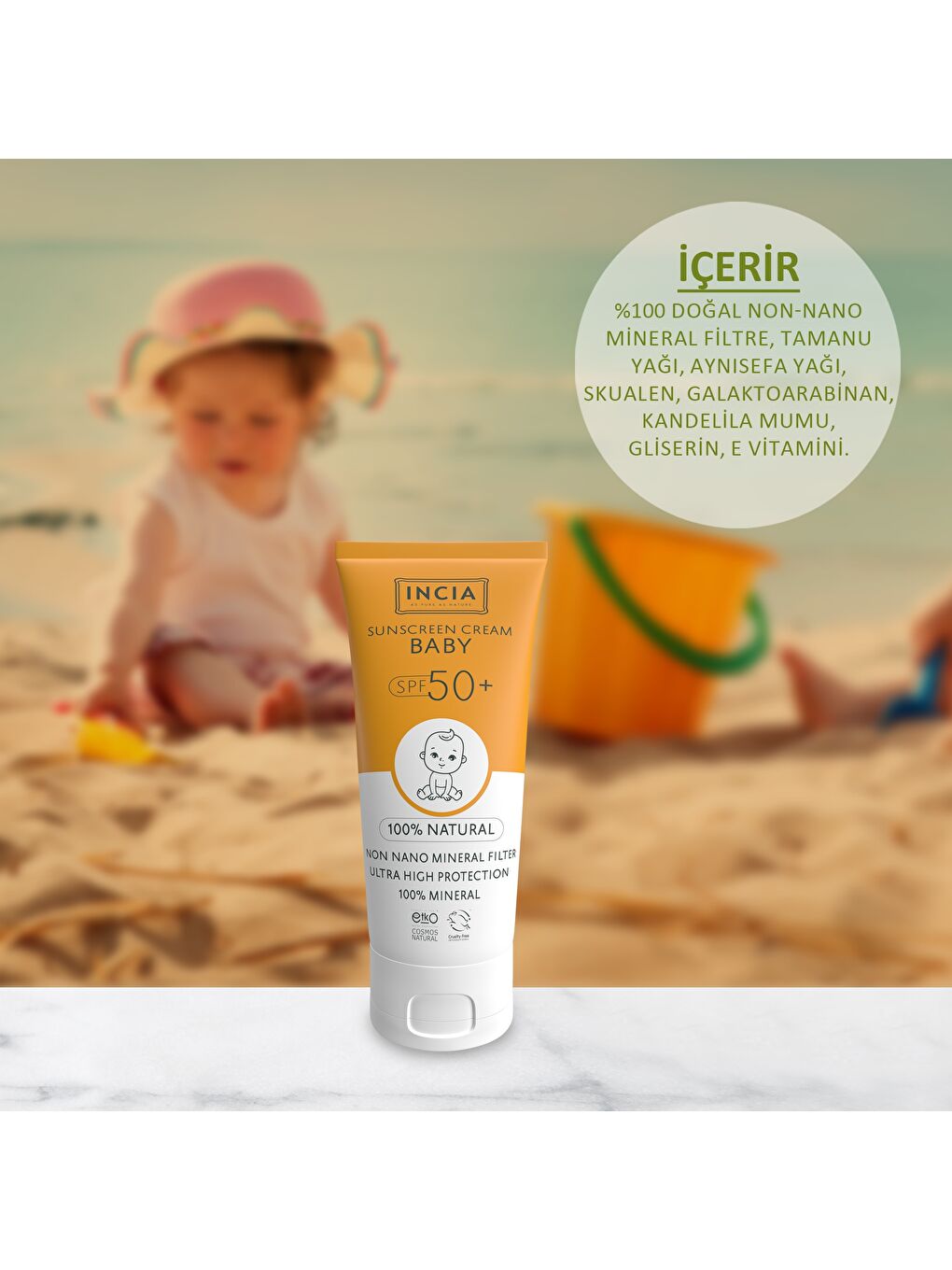 %100 Doğal Bebek Güneş Kremi Leke Karşıtı Mineral Filtreli Yüksek Koruma SPF50 UVA UVB 50 ml-2