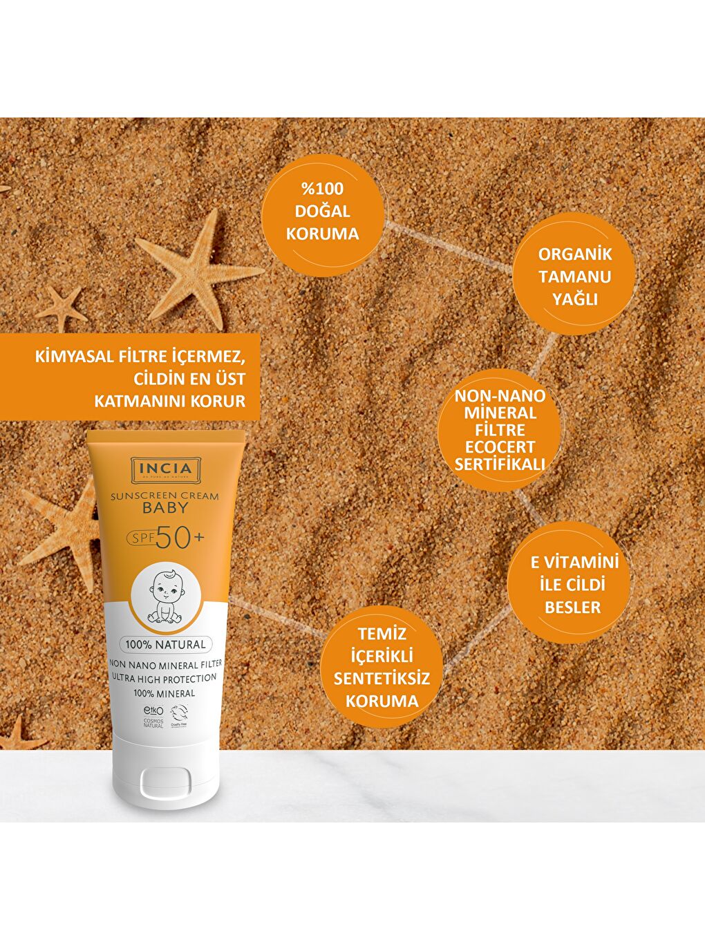 %100 Doğal Bebek Güneş Kremi Leke Karşıtı Mineral Filtreli Yüksek Koruma SPF50 UVA UVB 50 ml-3