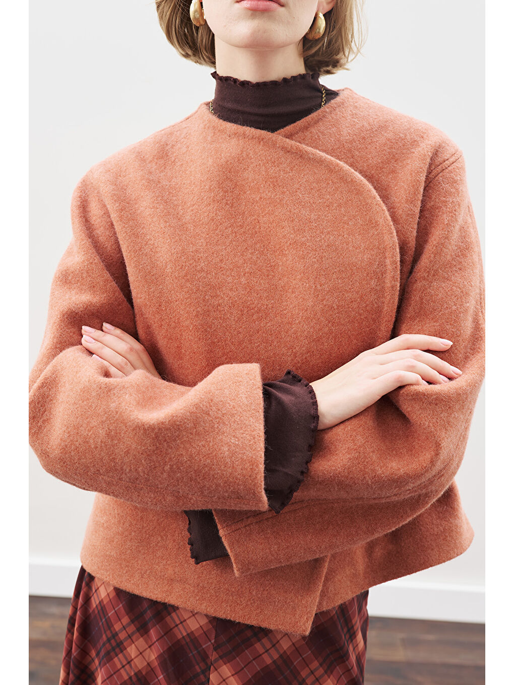 Kahverengi Yünlü Kısa Ceket Kiremit-4