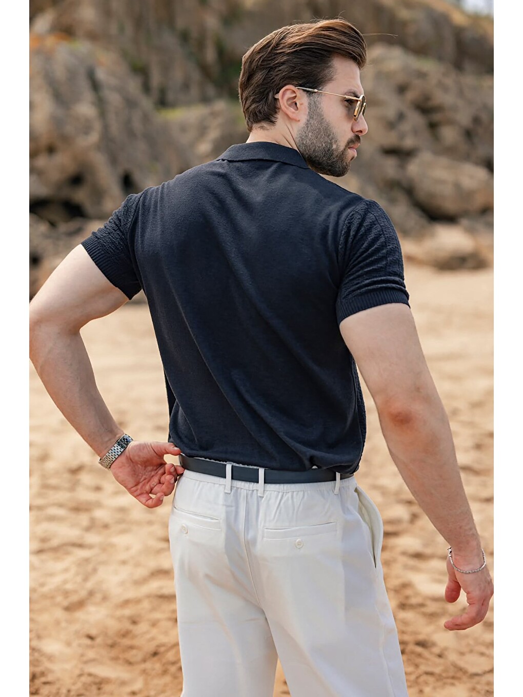 Antrasit Regular Fit Polo Yaka Triko Erkek Tişört E7503-3