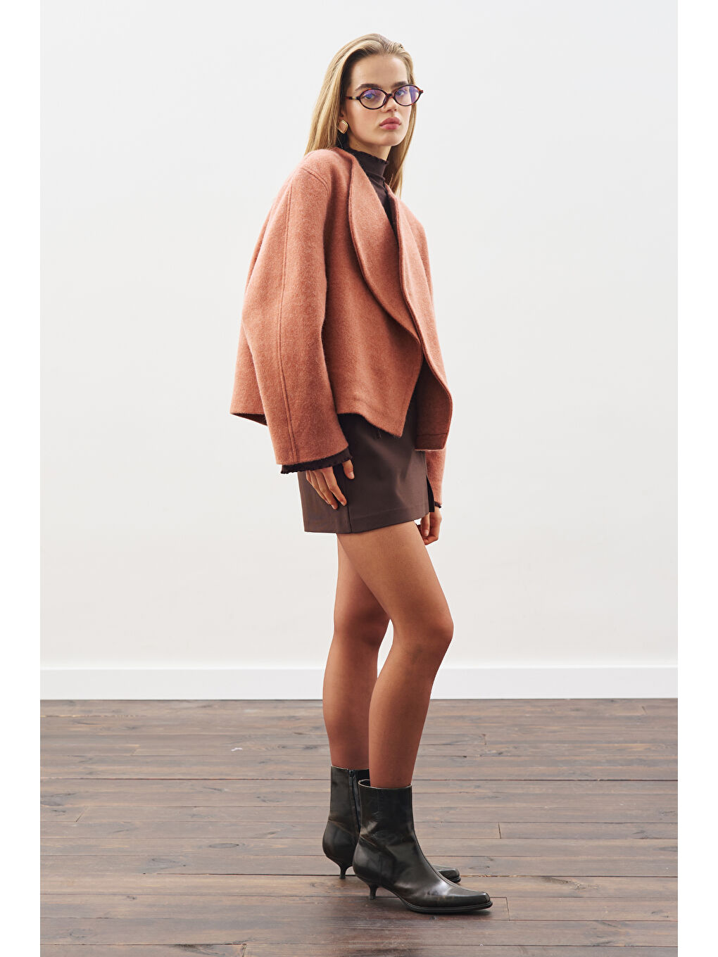 Kahverengi Yünlü Kısa Ceket Kiremit-5