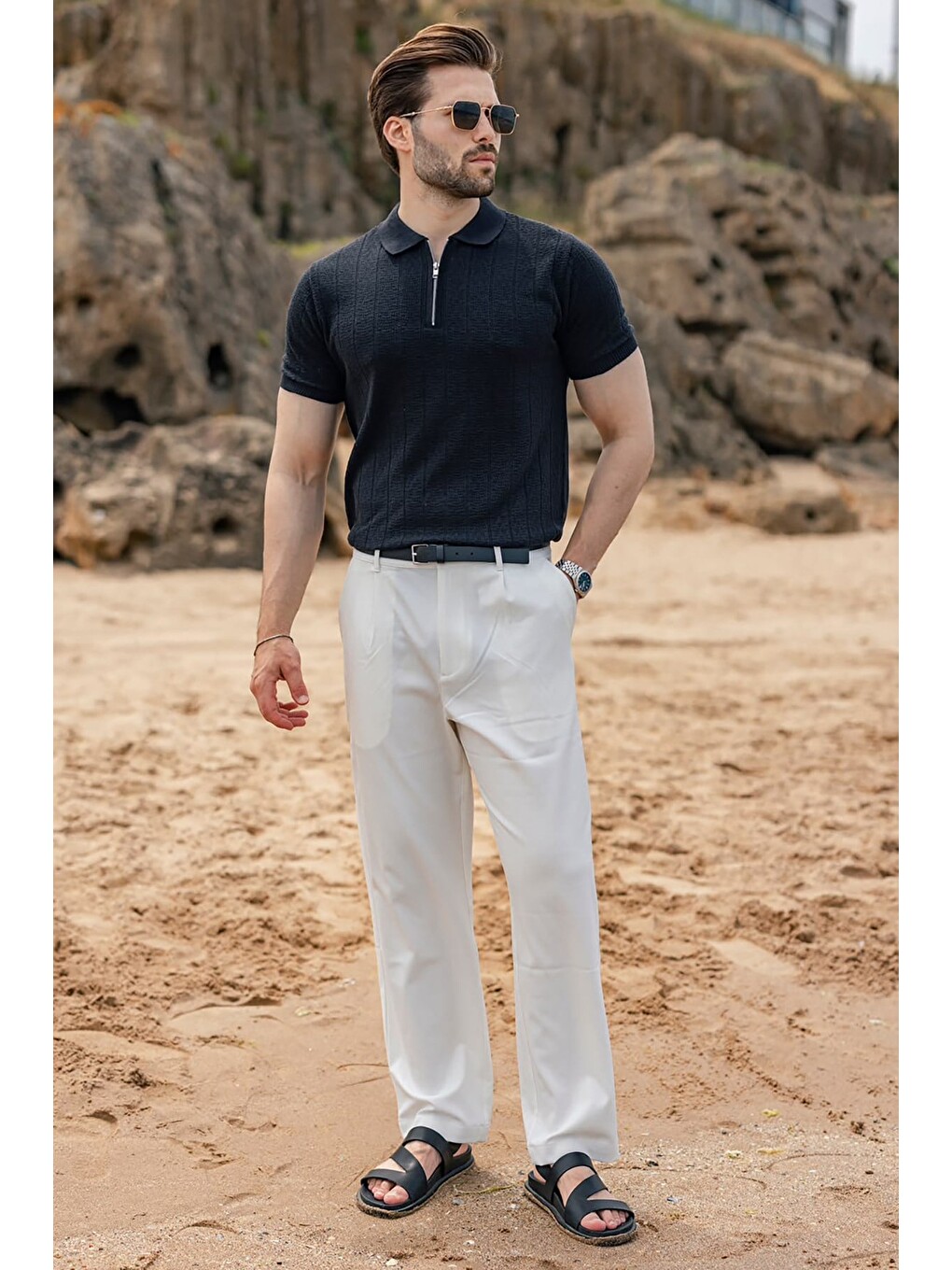 Antrasit Regular Fit Polo Yaka Triko Erkek Tişört E7503-4