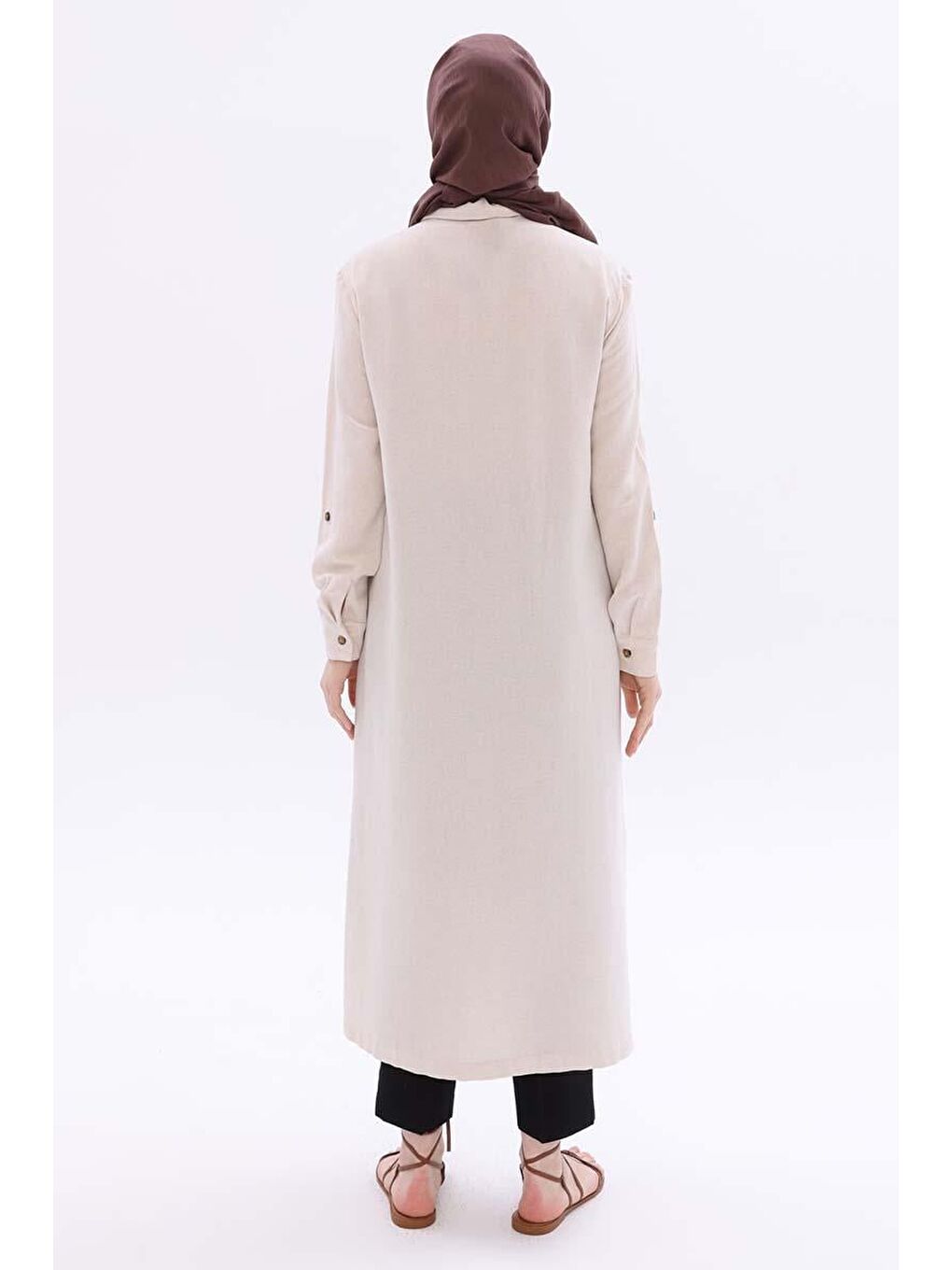 Ekru Kemik-Çift Düğmeli Keten Tunik-3