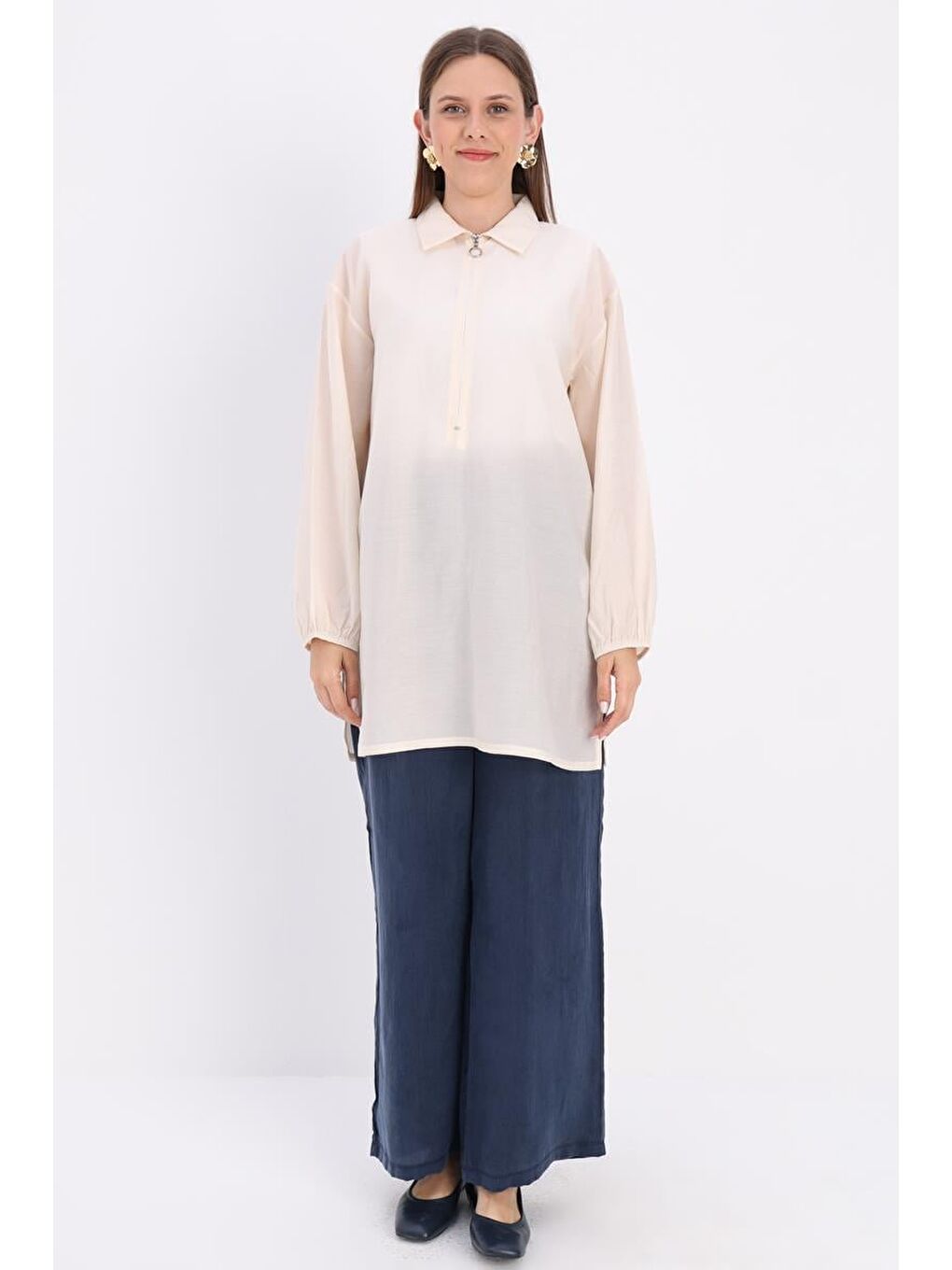 Kırık Beyaz-Fermuarlı Tunik-1