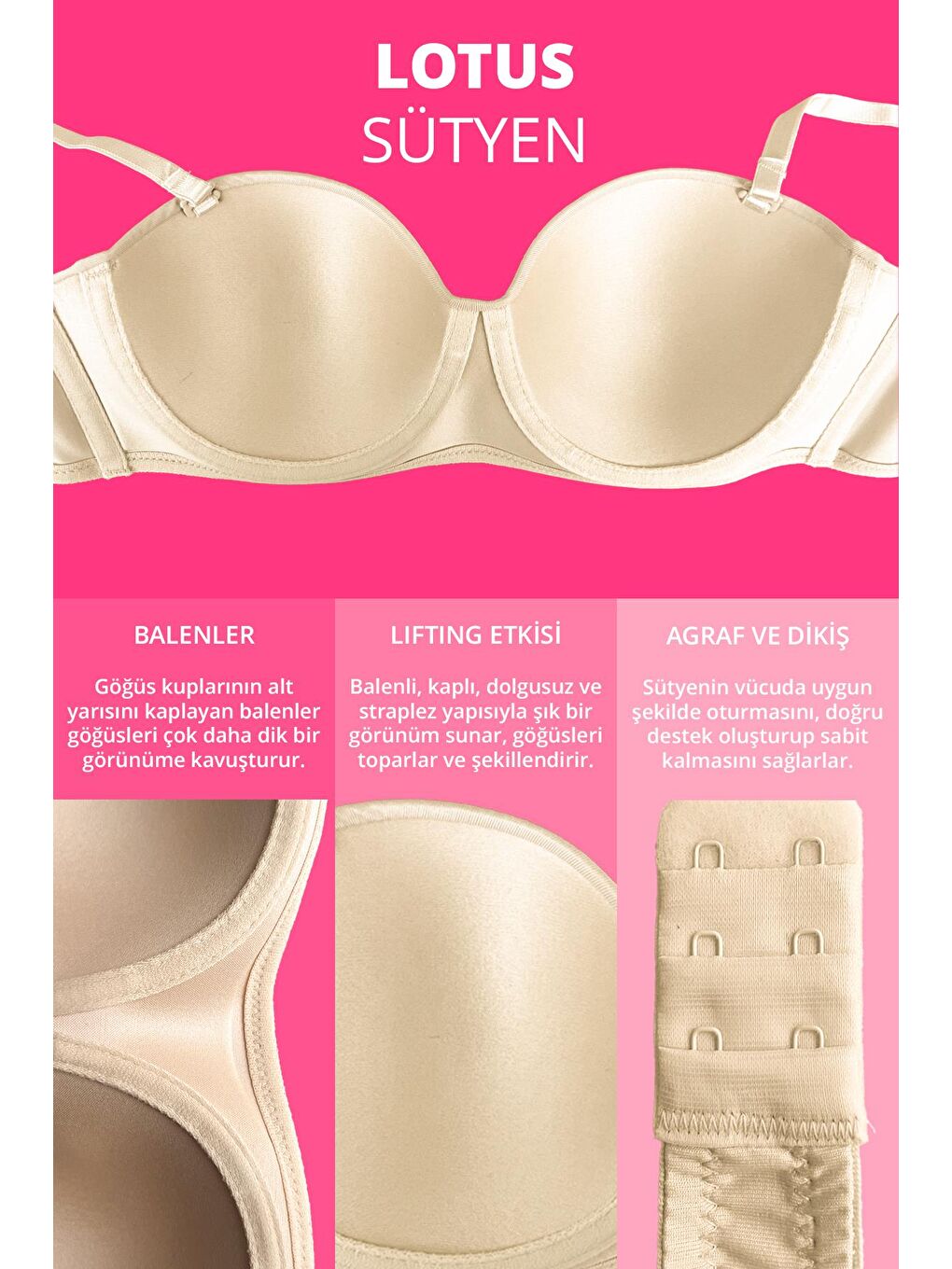 Bej Ten Balenli Toparlayıcı Dolgusuz Straplez Lotus Sütyen-1