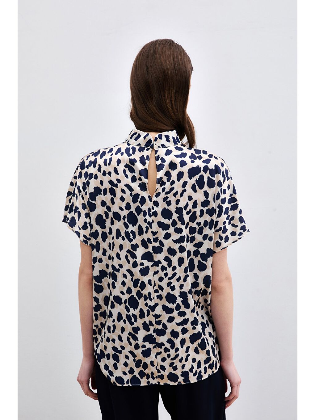 Yarasa Kol Salaş Bluz - Bej-Lacivert-5