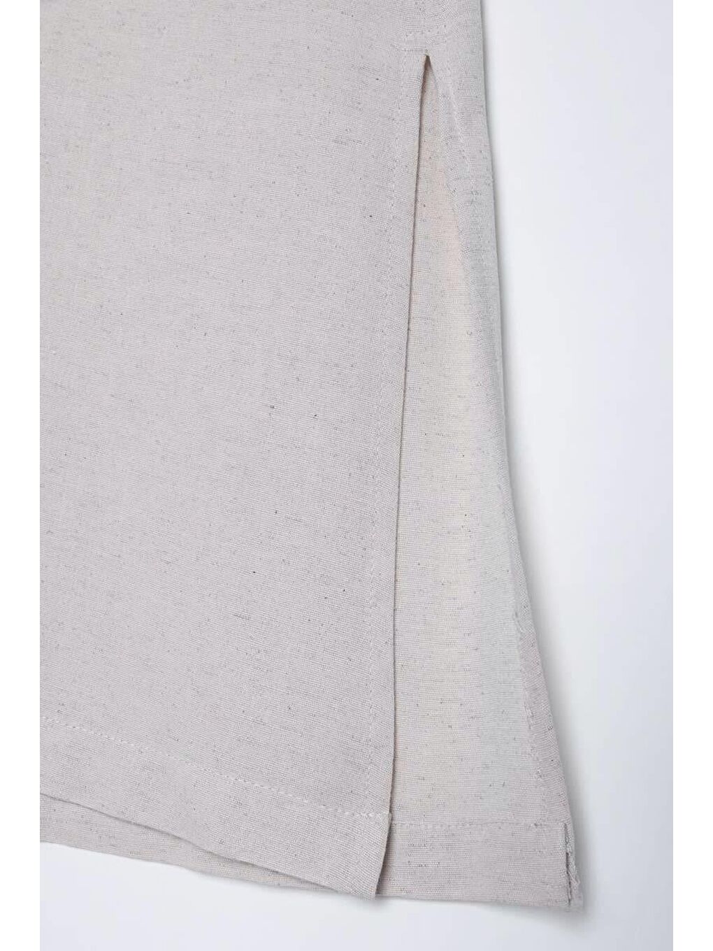Ekru Kemik-Çift Düğmeli Keten Tunik-4