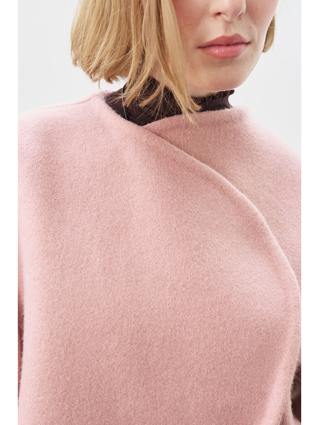 Pembe Yünlü Kısa Ceket Gülkurusu-1