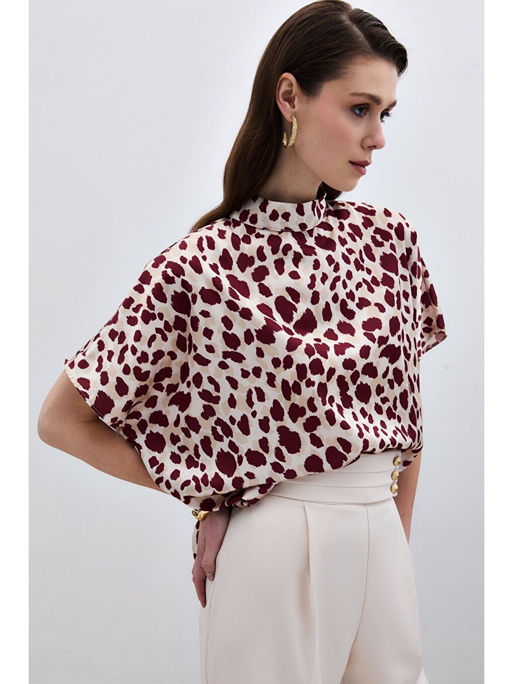 Yarasa Kol Salaş Bluz - Bej-Bordo-2