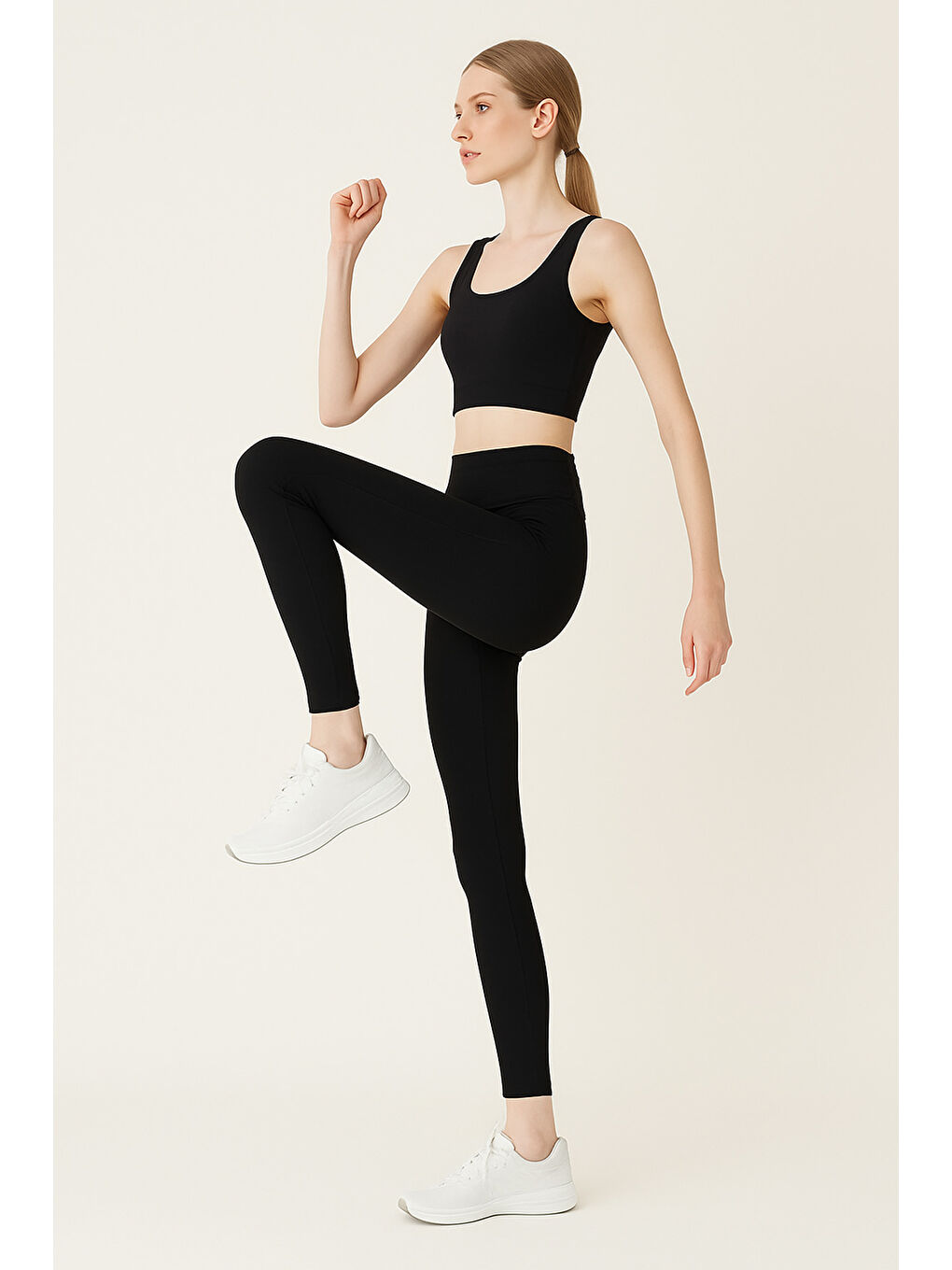 Siyah Kadın Yüksek Bel Toparlayıcı Tam Boy Spor Tayt-3