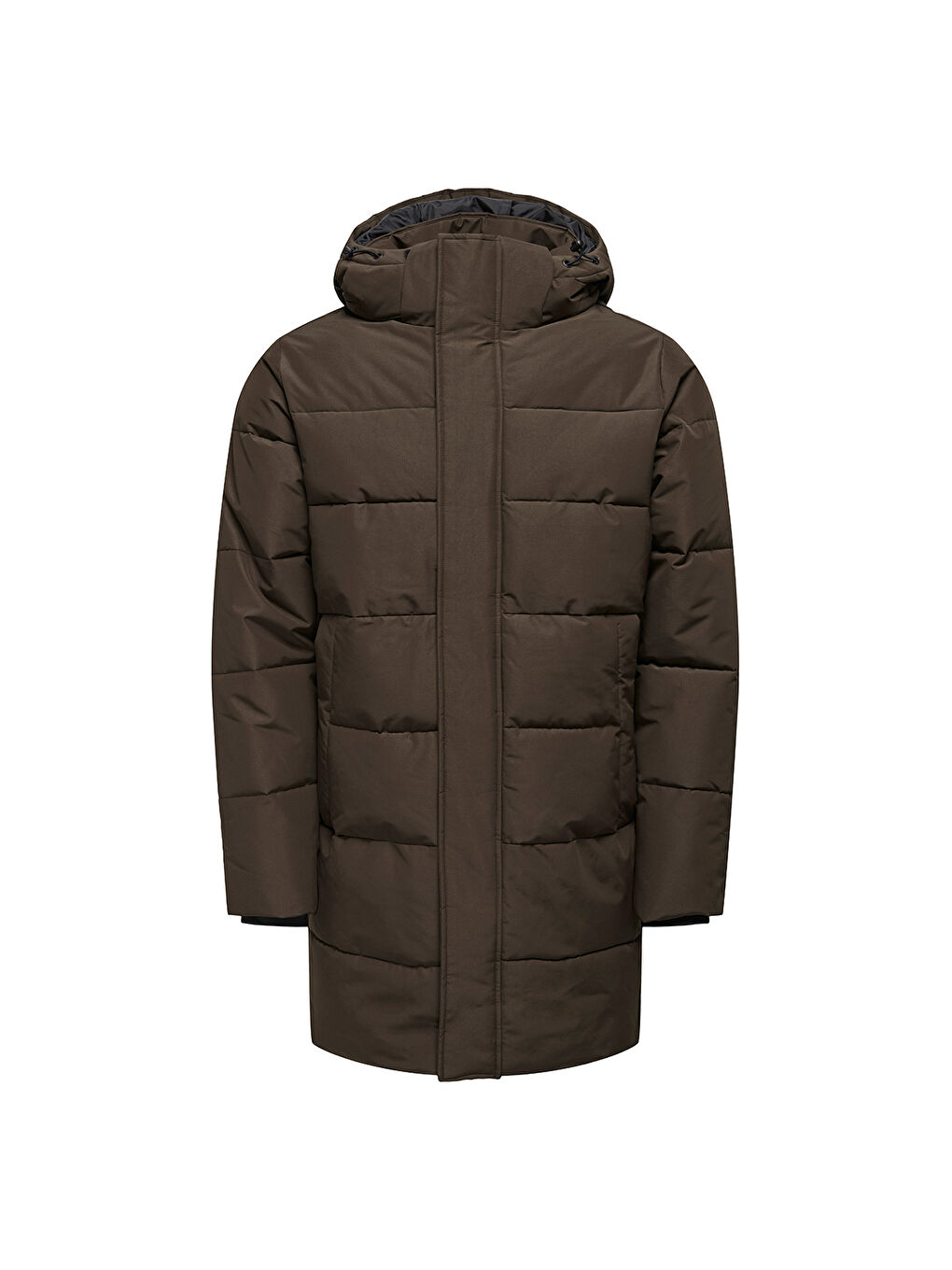 Only&Sons Carl Life Long Quilted Coat Erkek Kahverengi Kapüşonlu Mont - 3