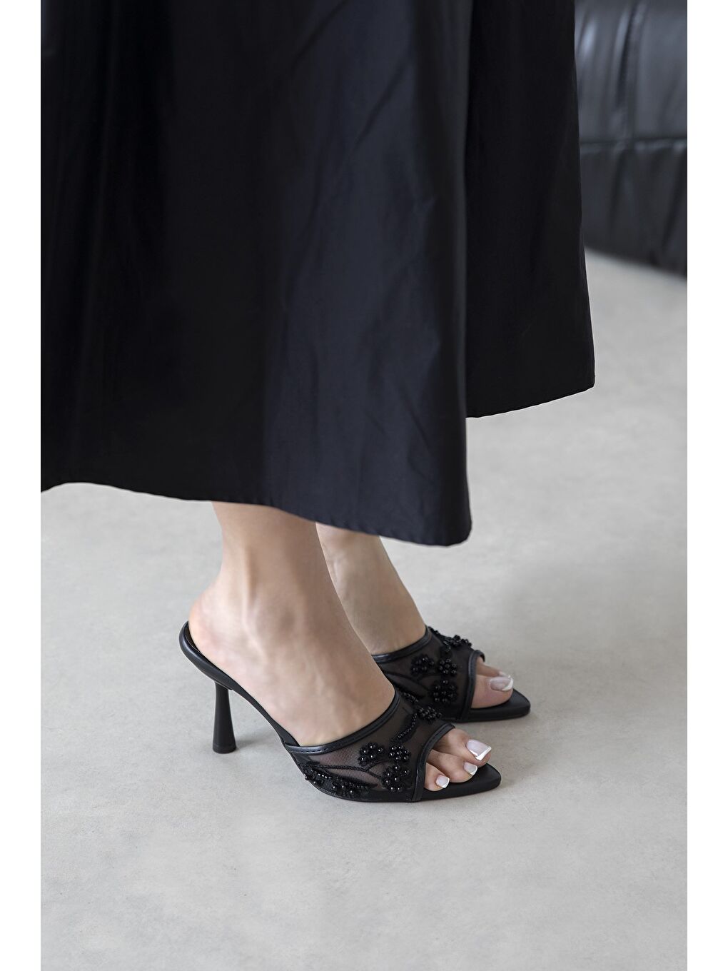 Karis Kadın File Detay Topuklu Terlik Siyah-2