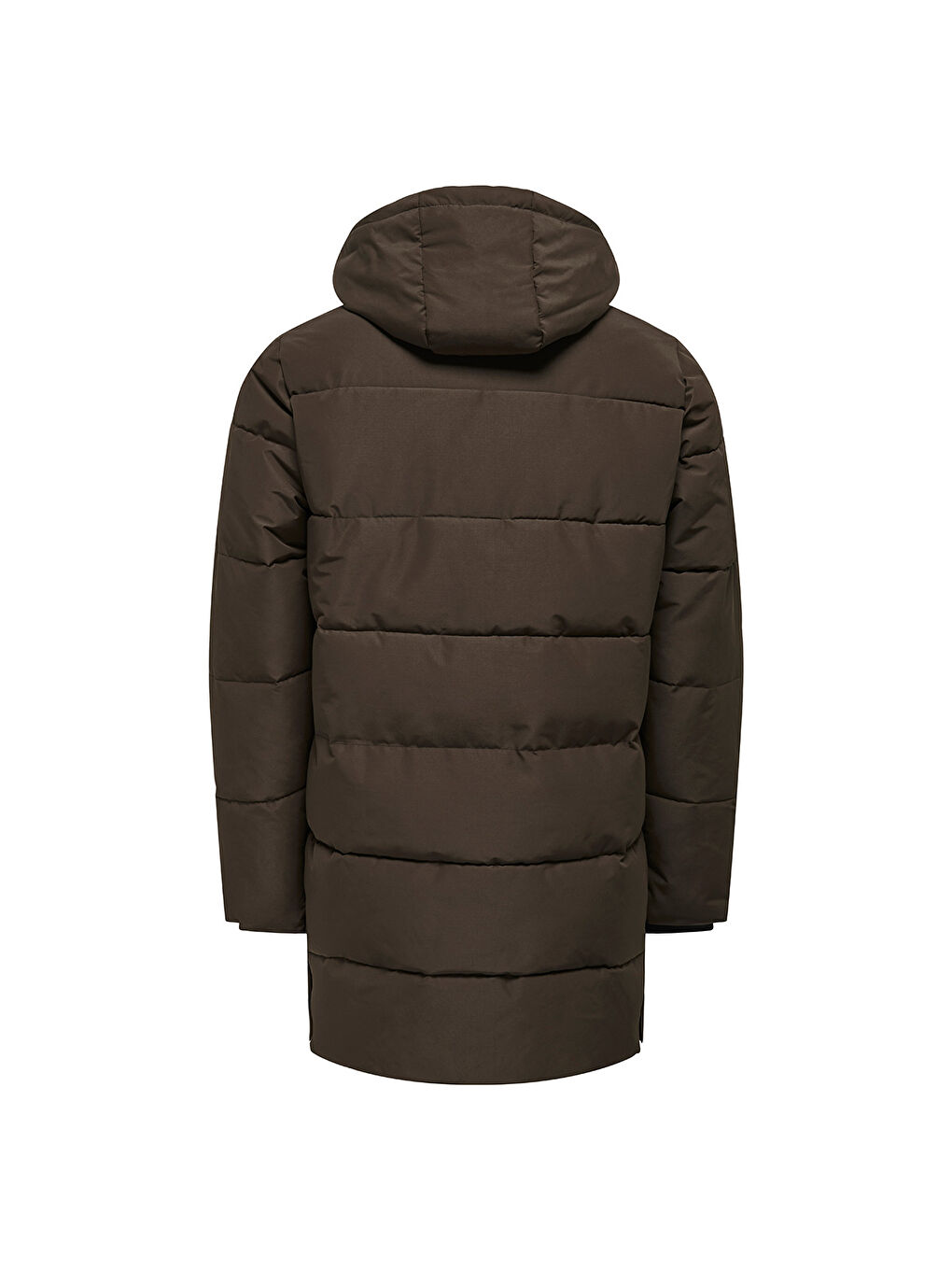 Only&Sons Carl Life Long Quilted Coat Erkek Kahverengi Kapüşonlu Mont - 4