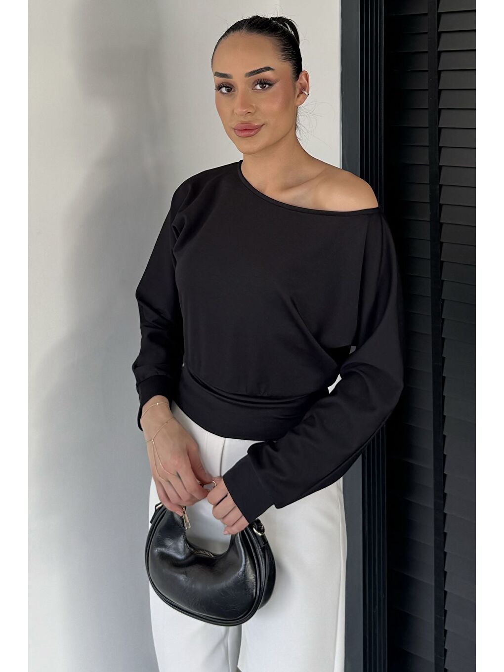 Siyah Kadın Yarasa Kol Bluz-1