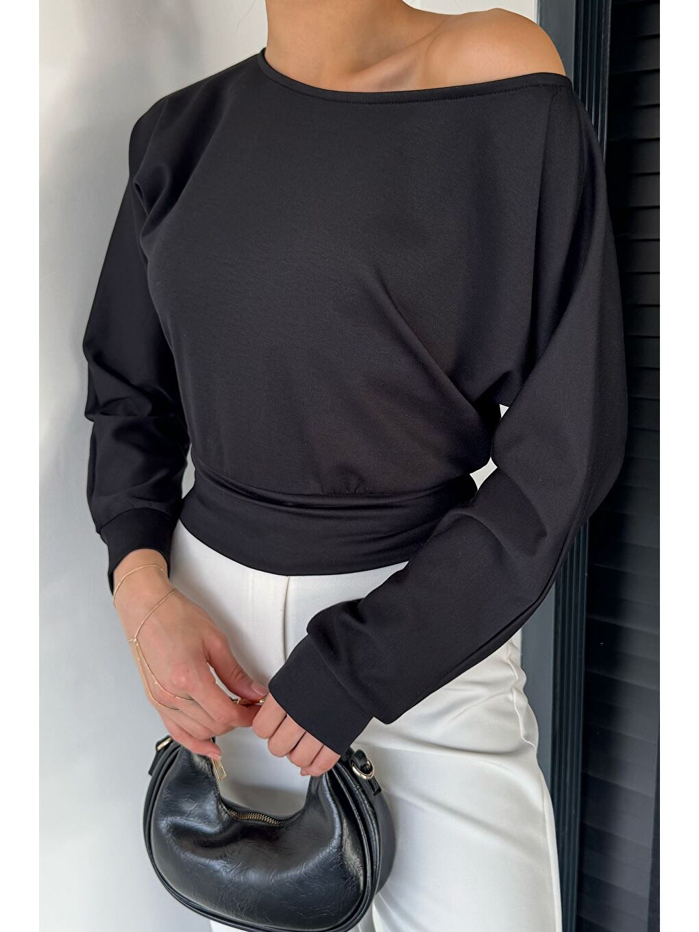 Siyah Kadın Yarasa Kol Bluz-2