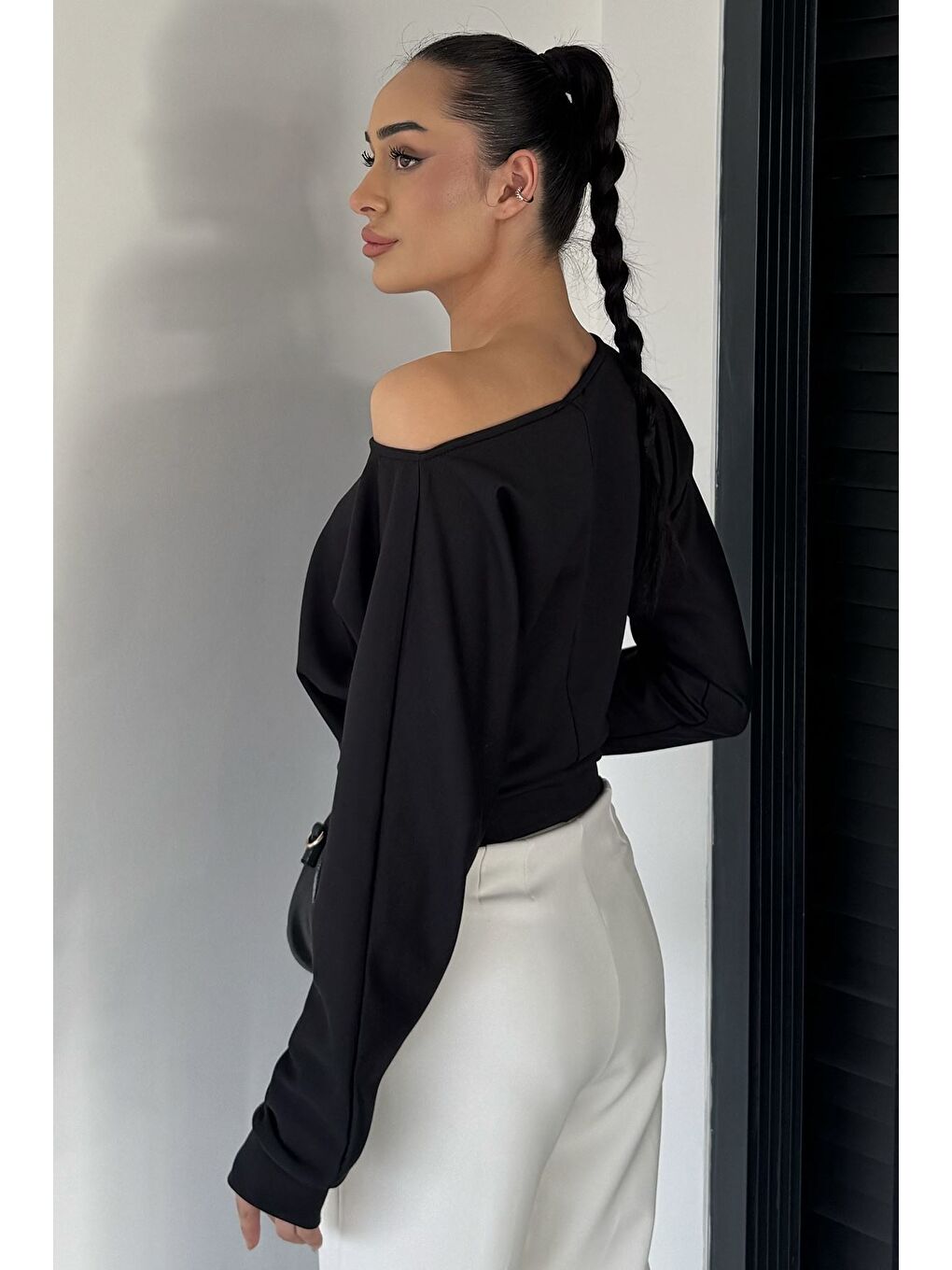 Siyah Kadın Yarasa Kol Bluz-3