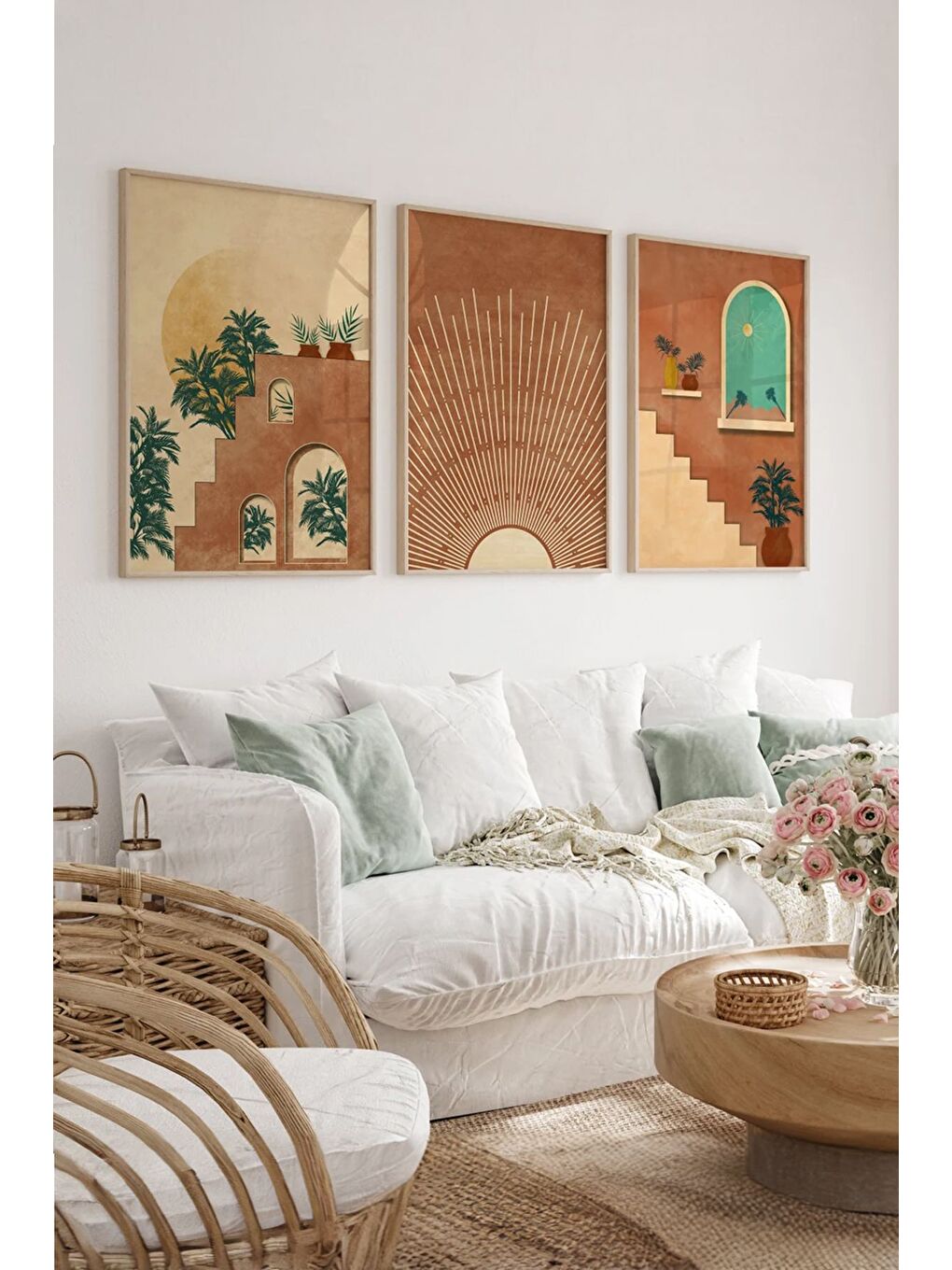 Beyaz Gerçek Ahşap Çerçeveli 3 Parça 3D Poster Tablo Seti 20x30 cm - Set 27-1