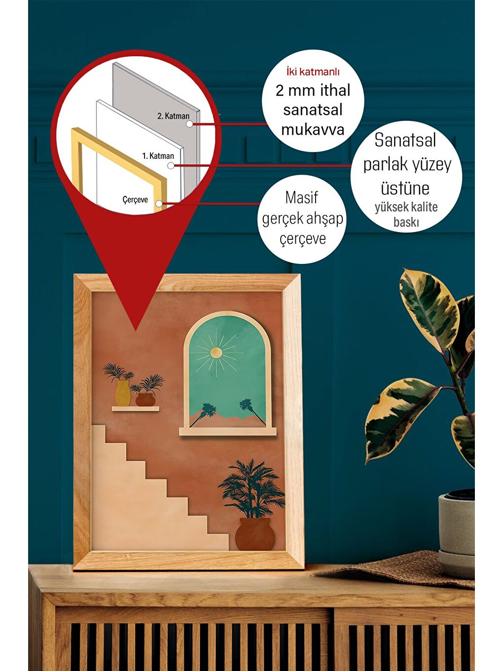 Beyaz Gerçek Ahşap Çerçeveli 3 Parça 3D Poster Tablo Seti 20x30 cm - Set 27-2