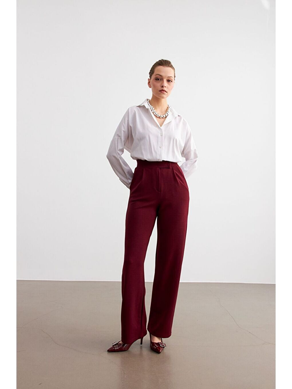 Lacivert 2Li Set Laci-Bordo Elastanlı Cırt Kapamalı Palazzo Pantolon-1