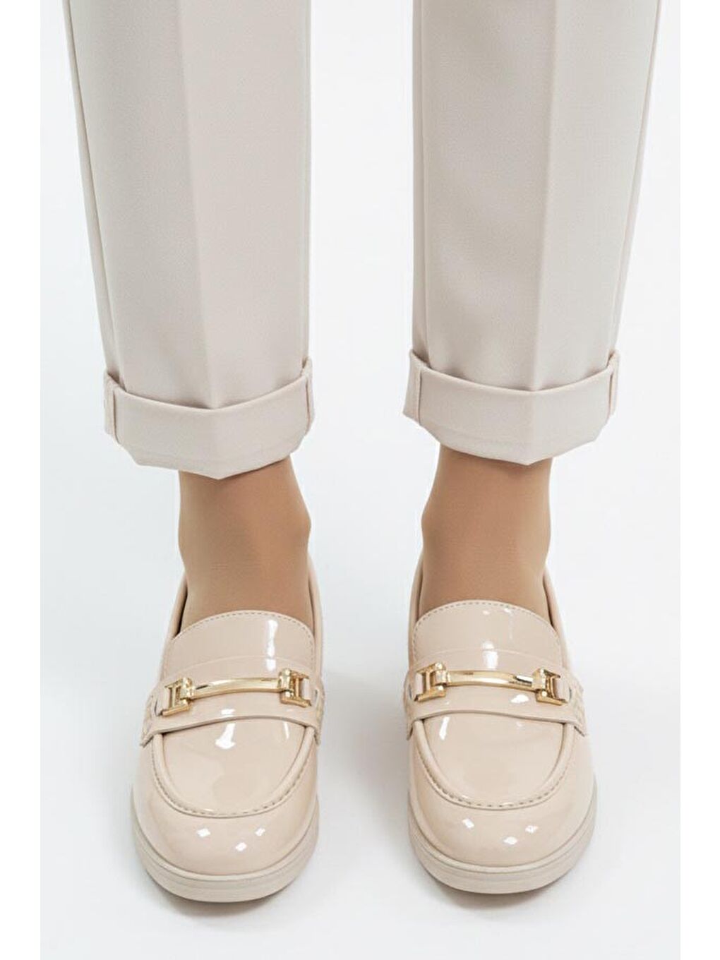 Ekru Kadın Krem Tokalı Cilt Babet Ayakkabı - 27909-KREM-2