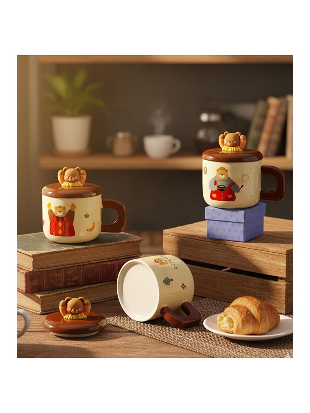 Karışık Retro Ayıcık Temalı Seramik Kupa-1