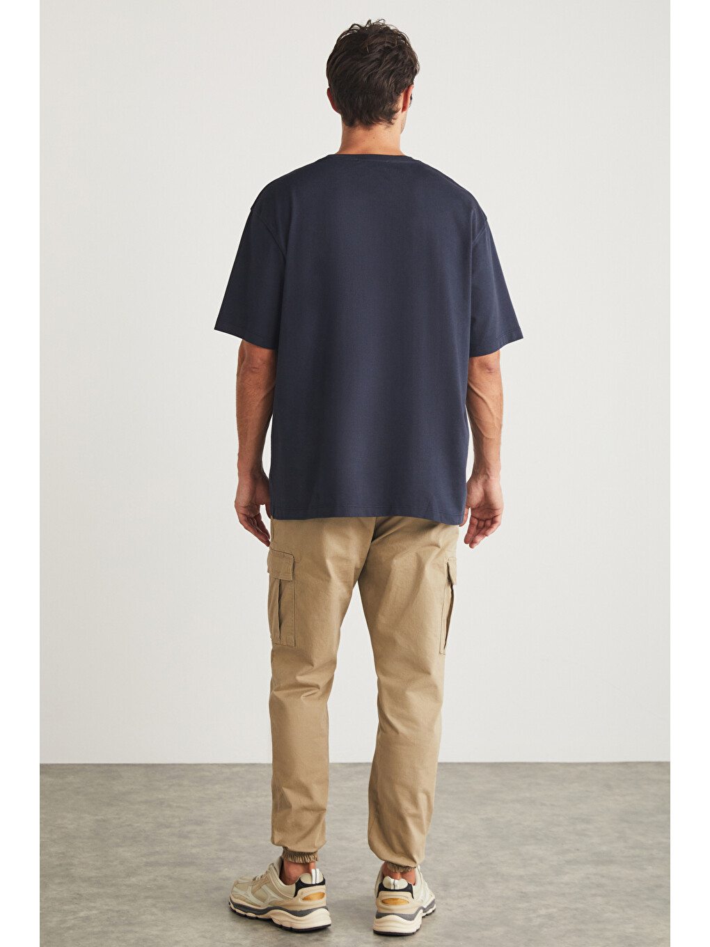 Blas Erkek Basic Oversize %100 Pamuklu Organik Pamuklu Örme Bisiklet Yaka Lacivert T-shirt-4