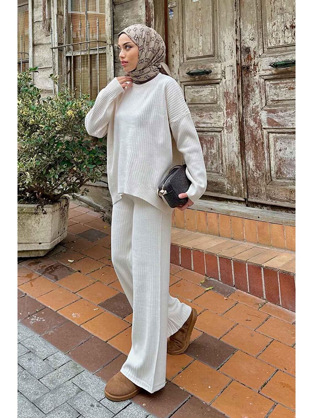 Tabata Fitilli Tesettür Takım Ekru