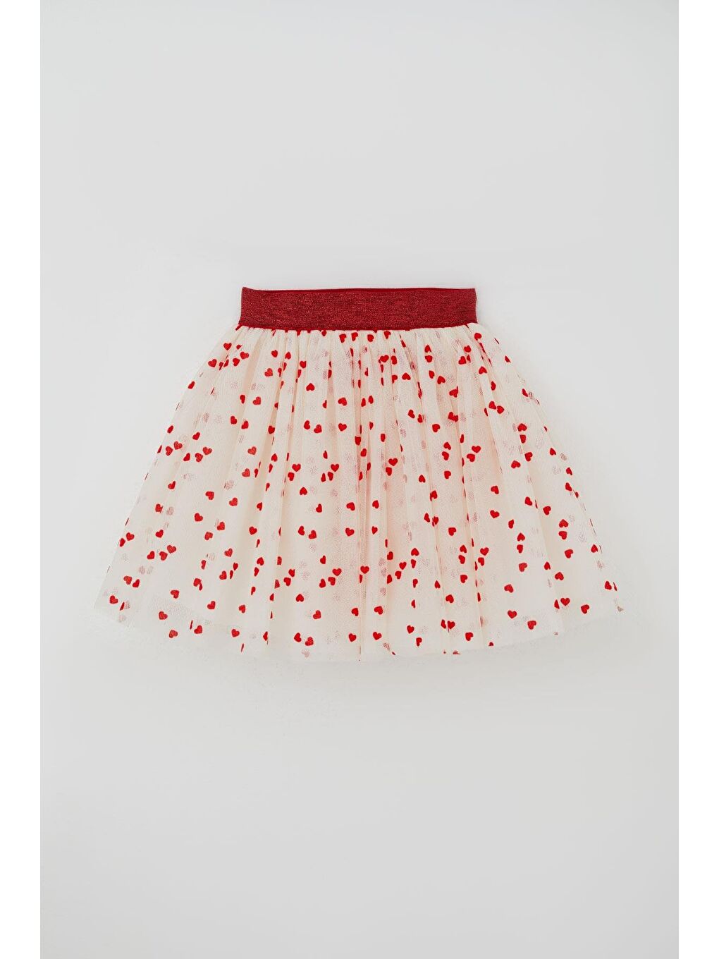 Ekru Kız Çocuk Tütü Etek Kalp Desenli Beli Lastikli Krem (5-10 Yaş)