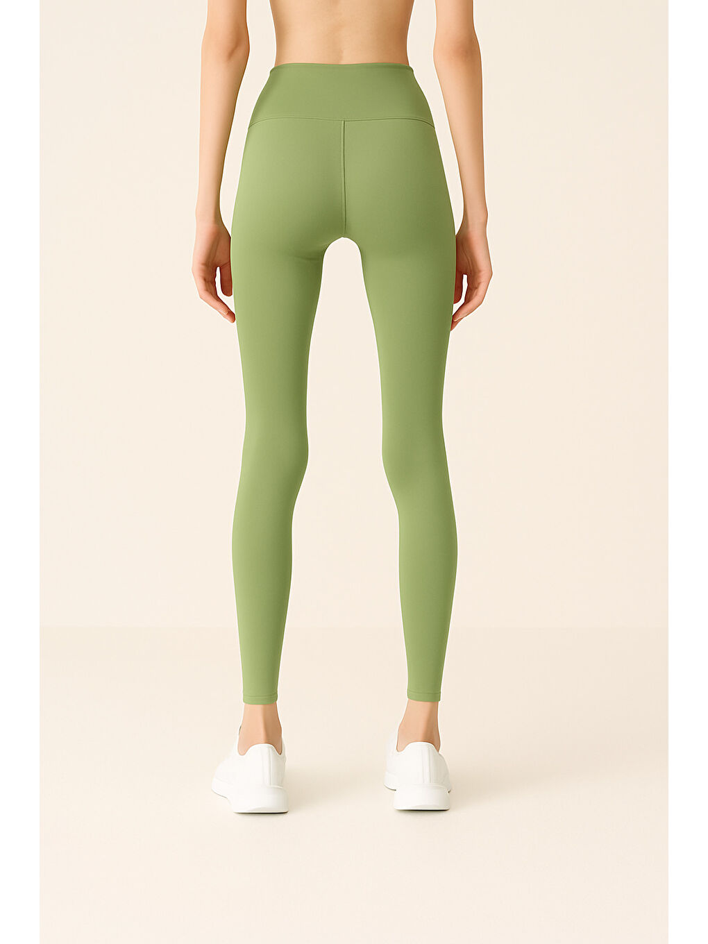 Yeşil Kadın Yüksek Bel Toparlayıcı Tam Boy Spor Tayt-1