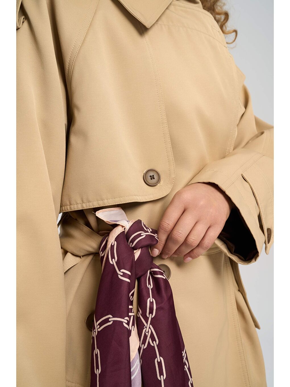 Kahverengi Tyra Camel Kemerli Kısa Trençkot-5