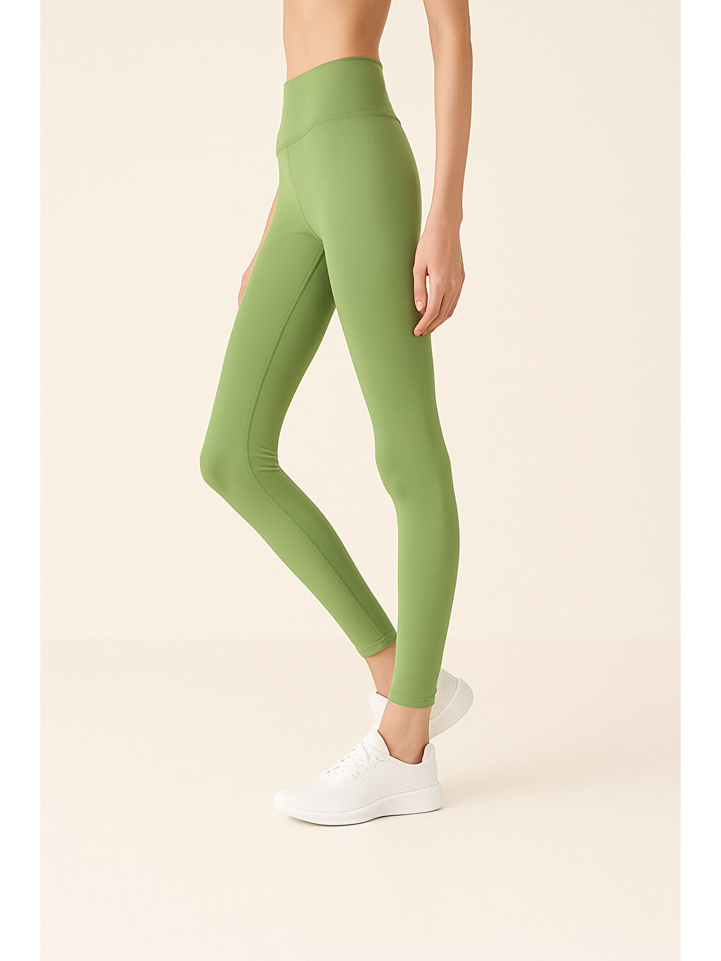 Yeşil Kadın Yüksek Bel Toparlayıcı Tam Boy Spor Tayt-2