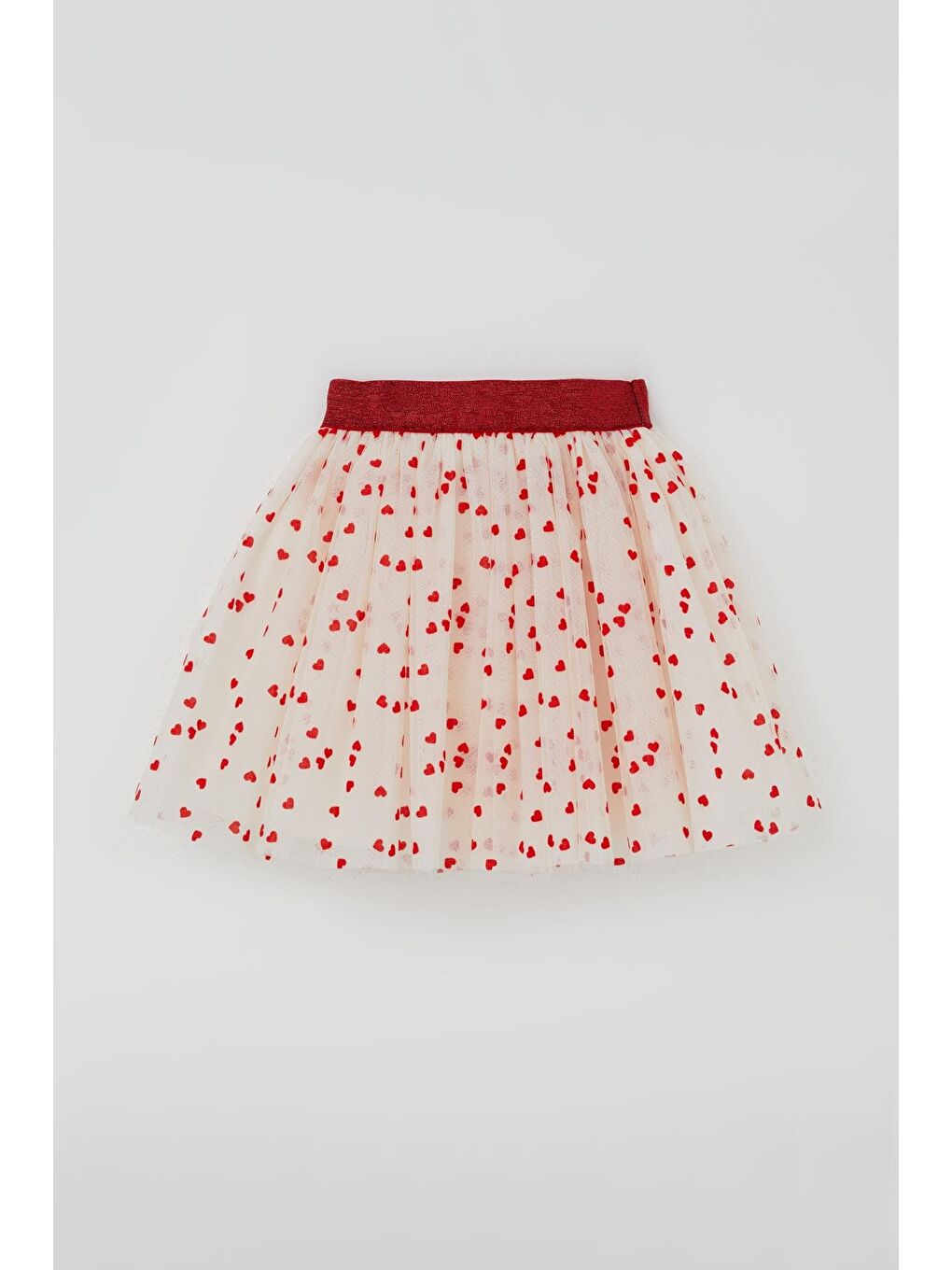 Ekru Kız Çocuk Tütü Etek Kalp Desenli Beli Lastikli Krem (5-10 Yaş)-1