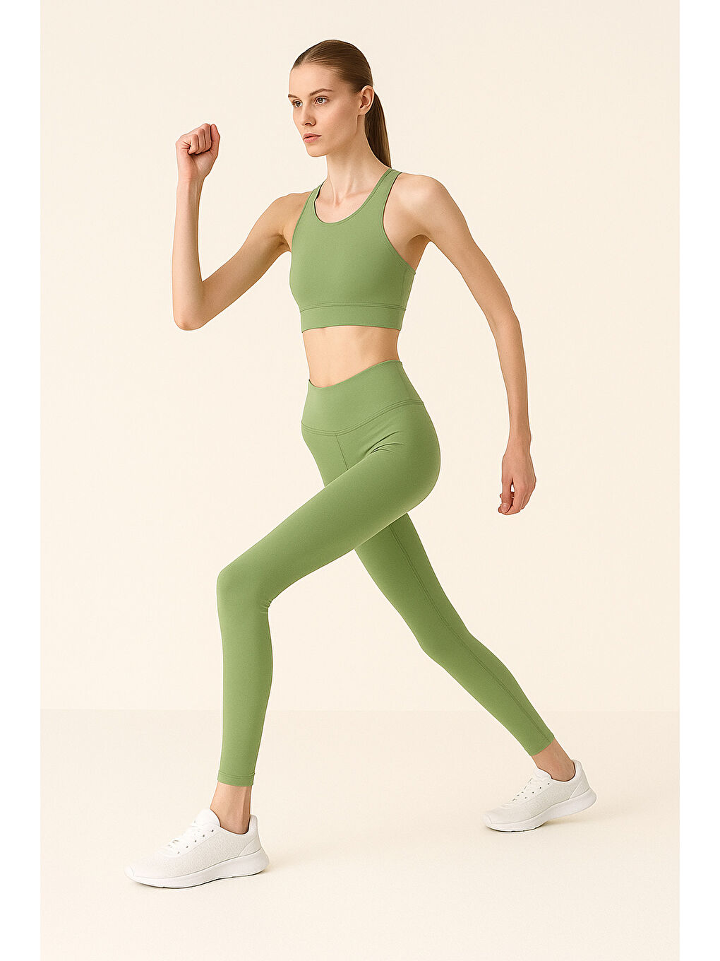 Yeşil Kadın Yüksek Bel Toparlayıcı Tam Boy Spor Tayt-3