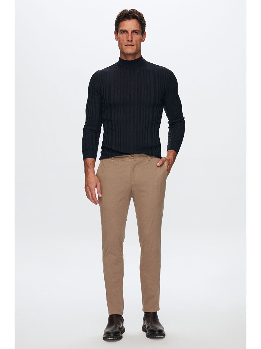 Slim Fit Lacivert Fitilli Fitilli Pamuk Yarım Balıkçı Triko Kazak-3