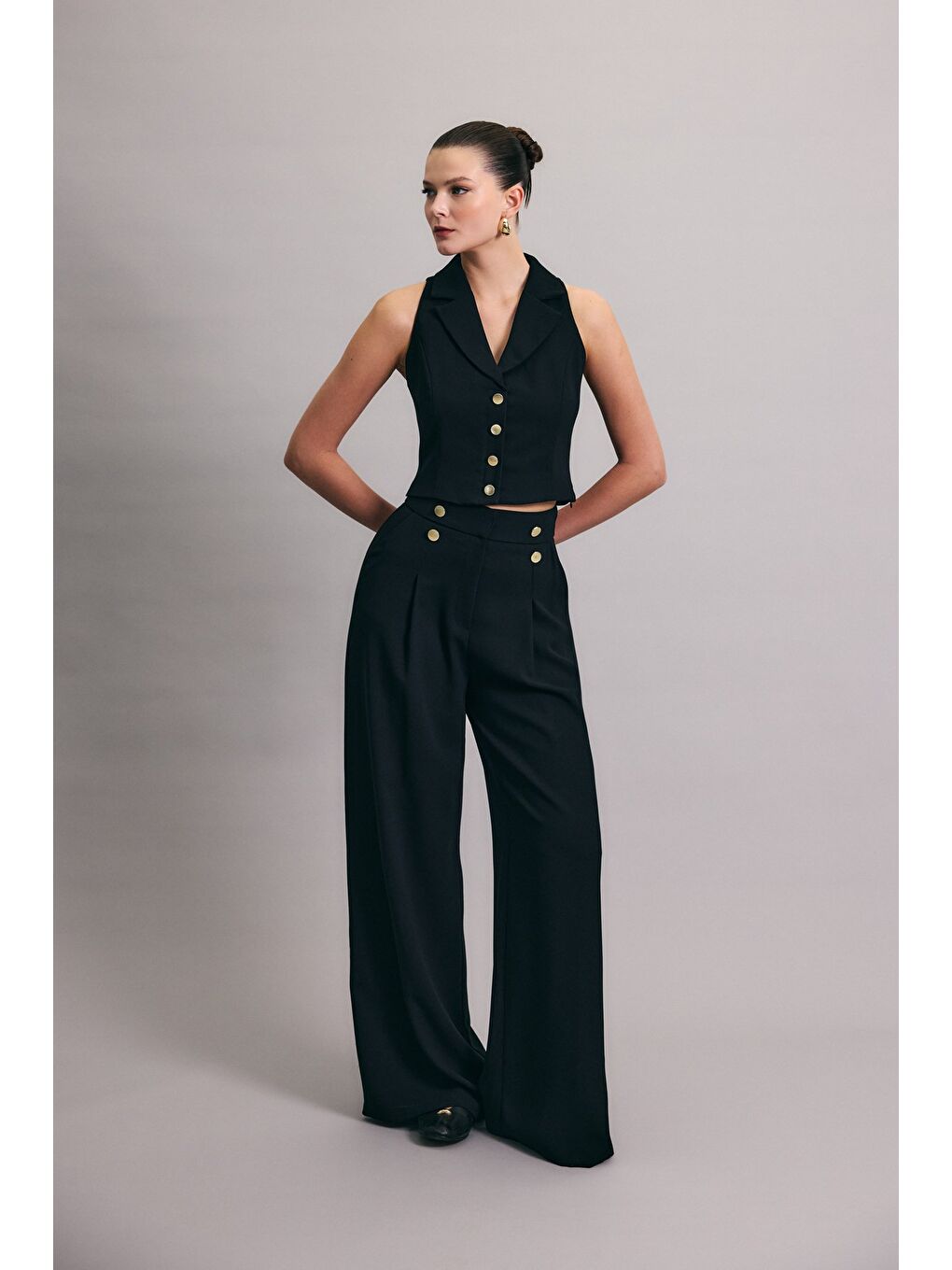 Eva Krep Pantolon - Siyah-1