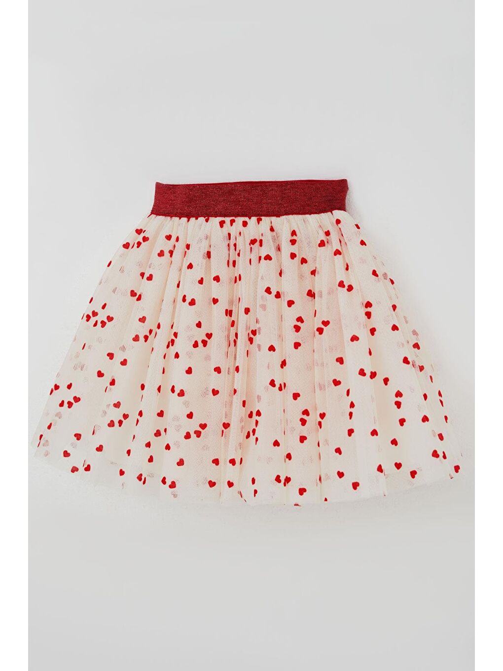 Ekru Kız Çocuk Tütü Etek Kalp Desenli Beli Lastikli Krem (5-10 Yaş)-2