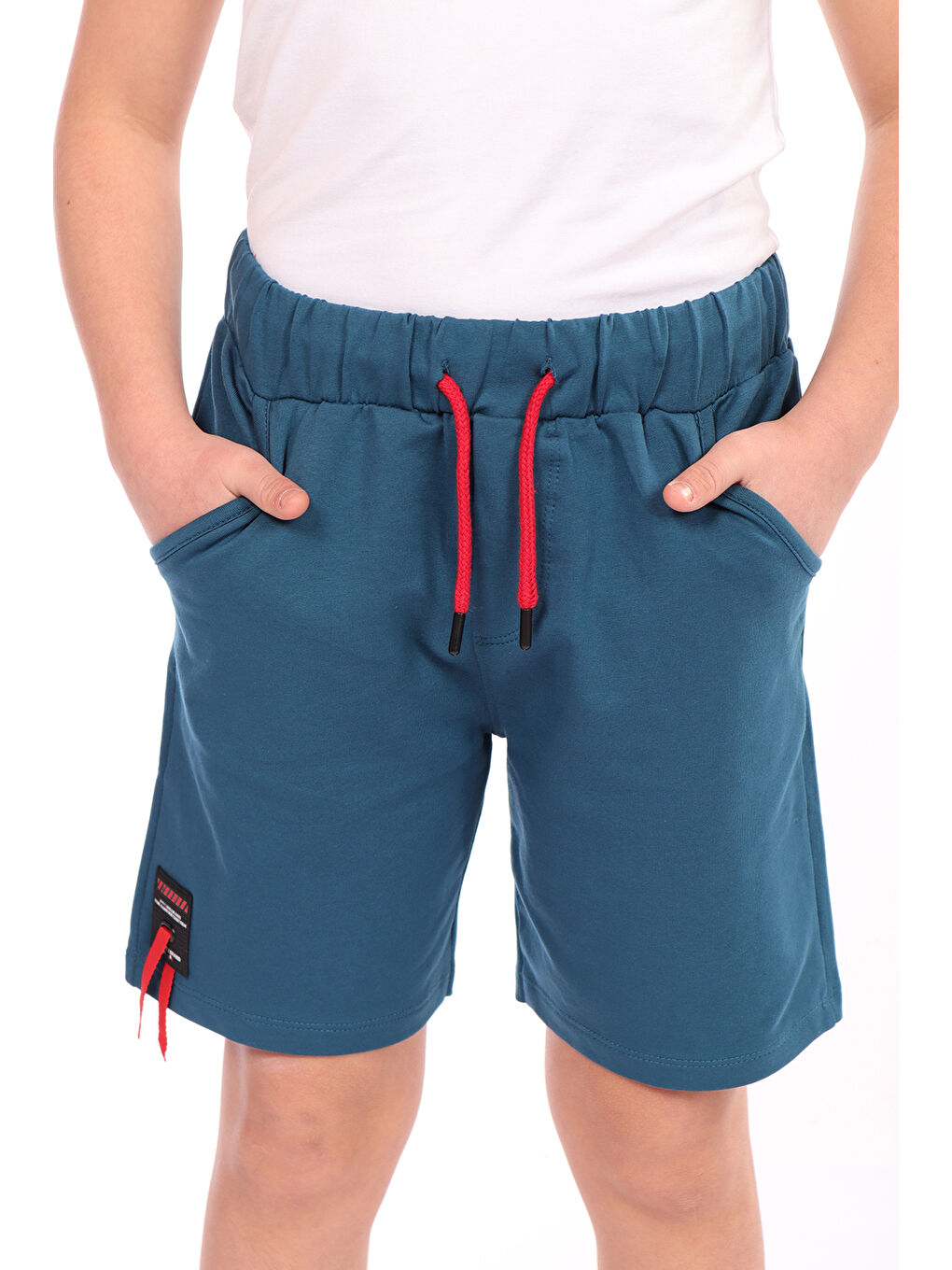 Petrol Erkek Çocuk Paça Kısmı Armalı Şort