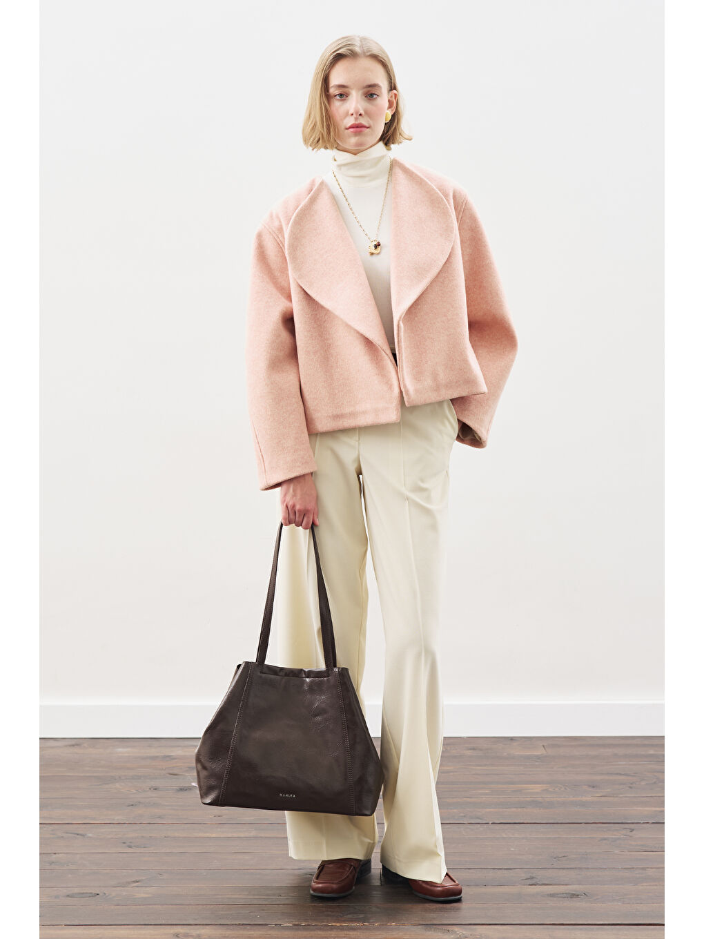 Pembe Yünlü Kısa Ceket Şeftali-2