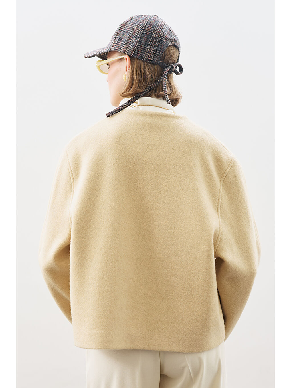 Bej Yünlü Kısa Ceket Kum-4
