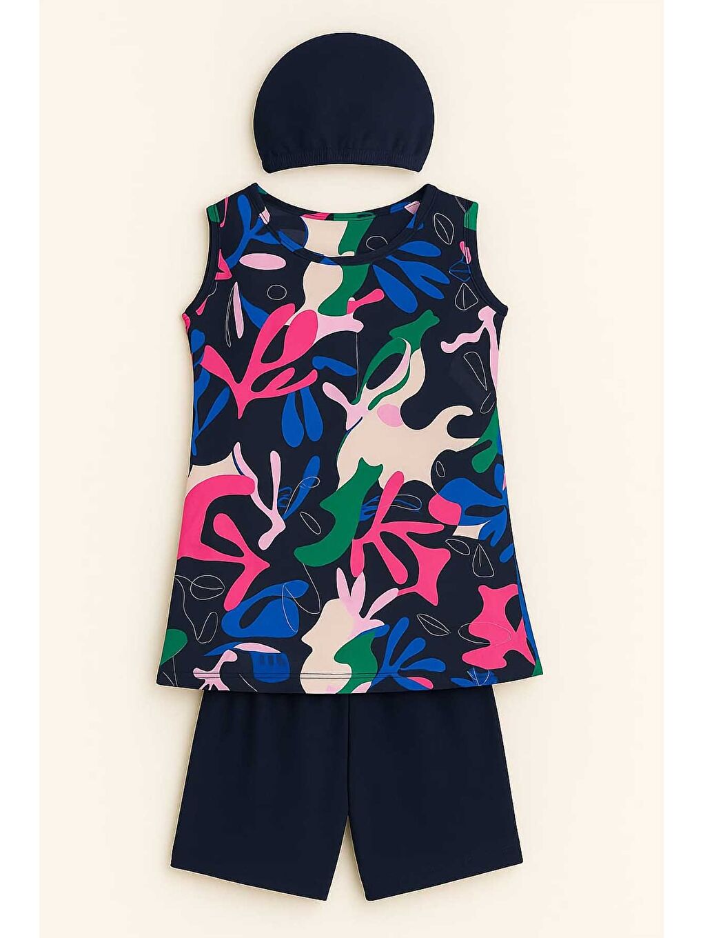 Kırmızı Üç Parça Kız Çocuk Kısa Şortlu Mayo