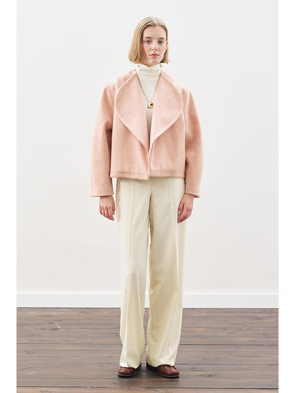 Pembe Yünlü Kısa Ceket Şeftali-3