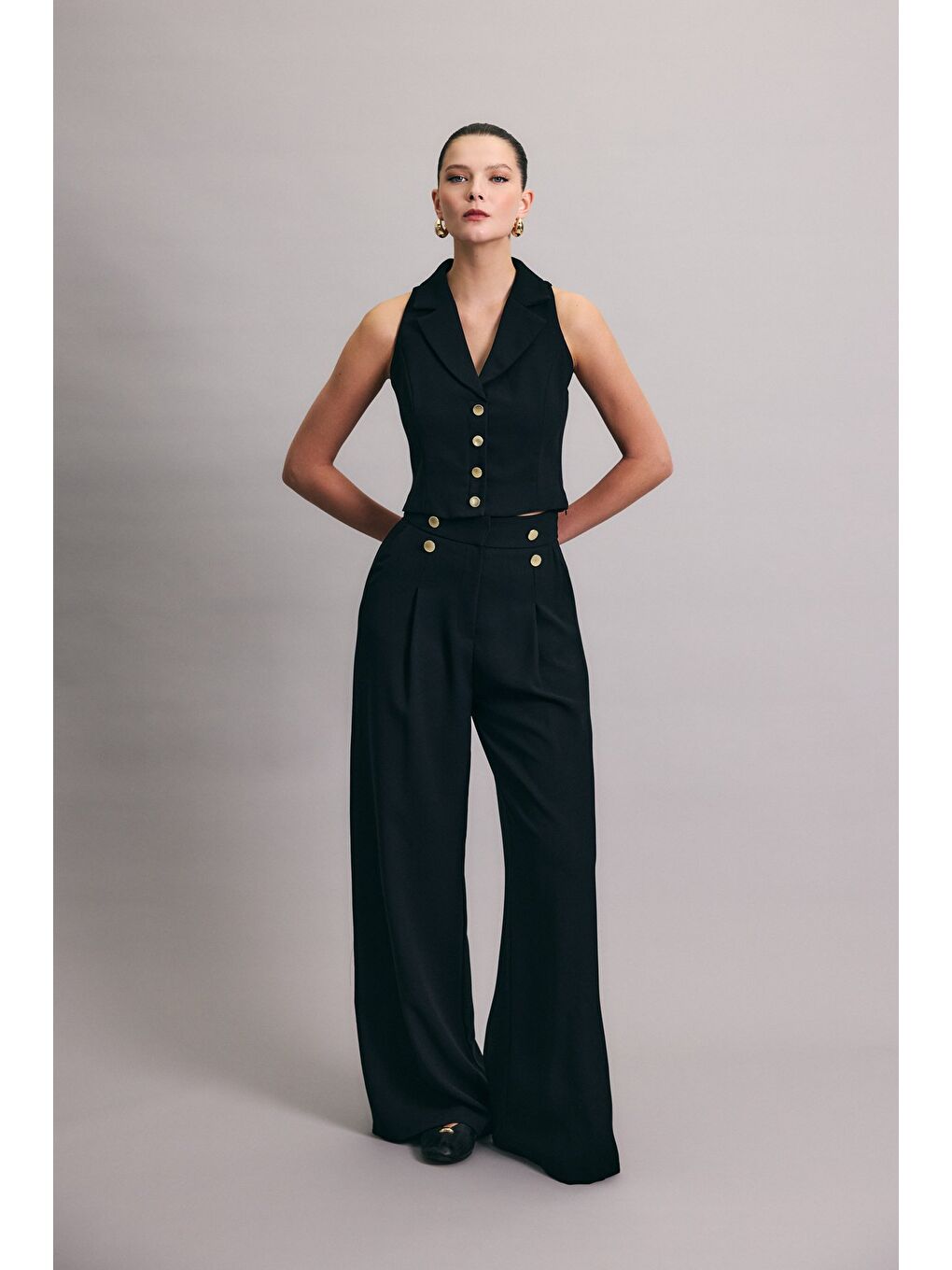 Eva Krep Pantolon - Siyah-2