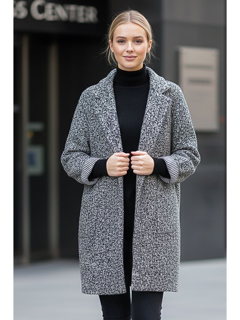 İtalyan Gri Ceket Yaka Uzun Kol Düğmeli Cepli Casual Buklet Oversize Dokuma Ceket 98 68